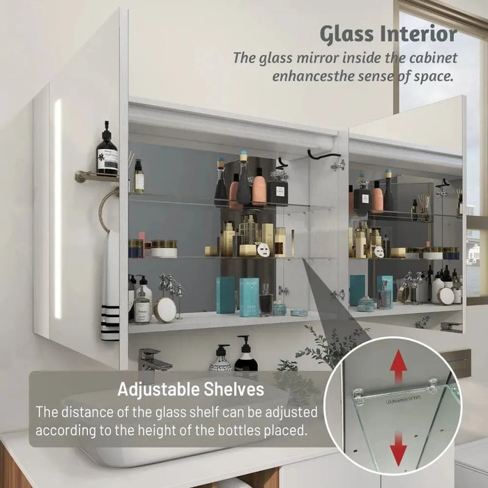 Led Mirror Bathroom Mirrors Aluminum Bathroom Cabinet With Sensor Switch Double Door Surface Mount Adjustable Shelf Fixture Home