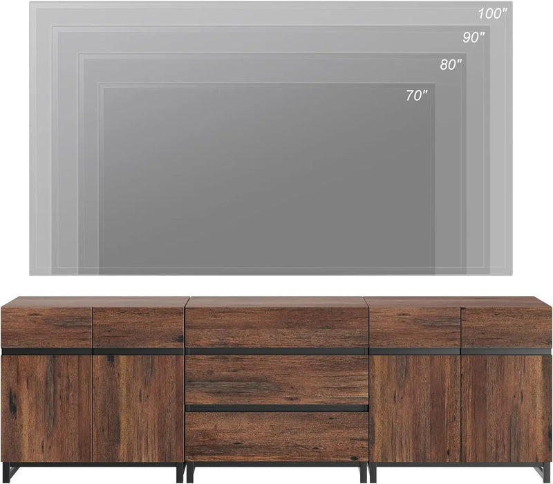 Modern TV Stand for TVs up to 100 inch,3 in 1 Console with Adjustable Shelves and 3 Drawers, Media Console for Living Room,Brown