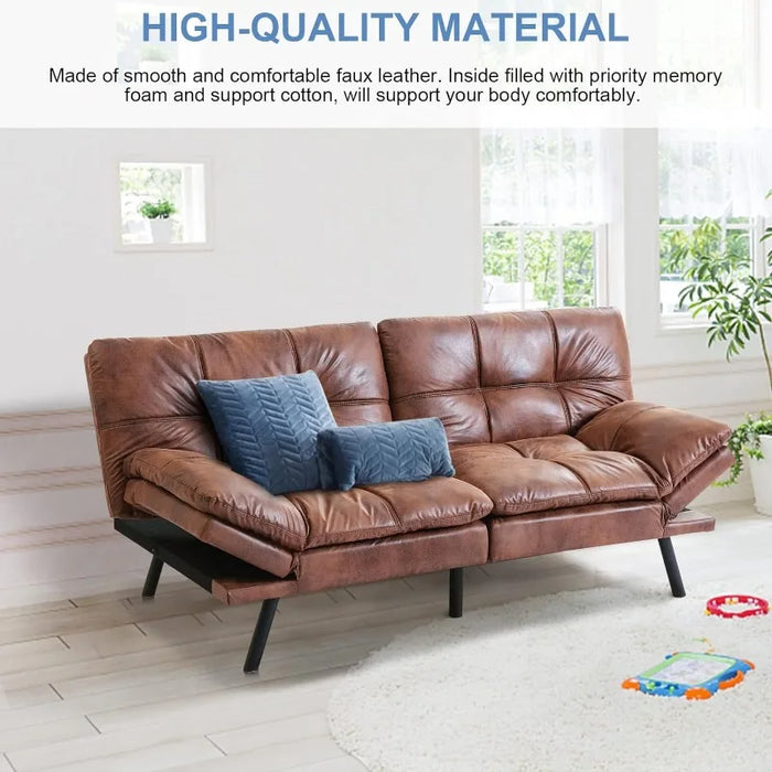 Convertible Futon Sofa Bed Couch Memory Foam Futon Couch Bed Modern Futon Sleeper Leather Sofa Couch Folding