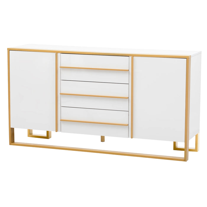 Modern Style 59"L Sideboard with Large Storage Space and Gold Metal Legs for Living Room and Entryway