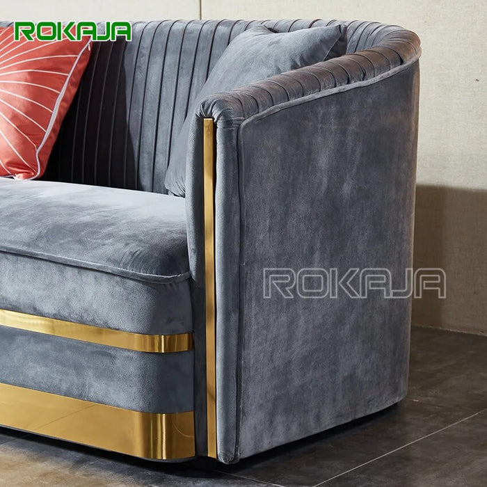 Italian Designer 3 pieces Sofa Set Velvet Grey Sofa Living Room Furniture Sets Gold Luxury Sectional Couch Cover Sofa