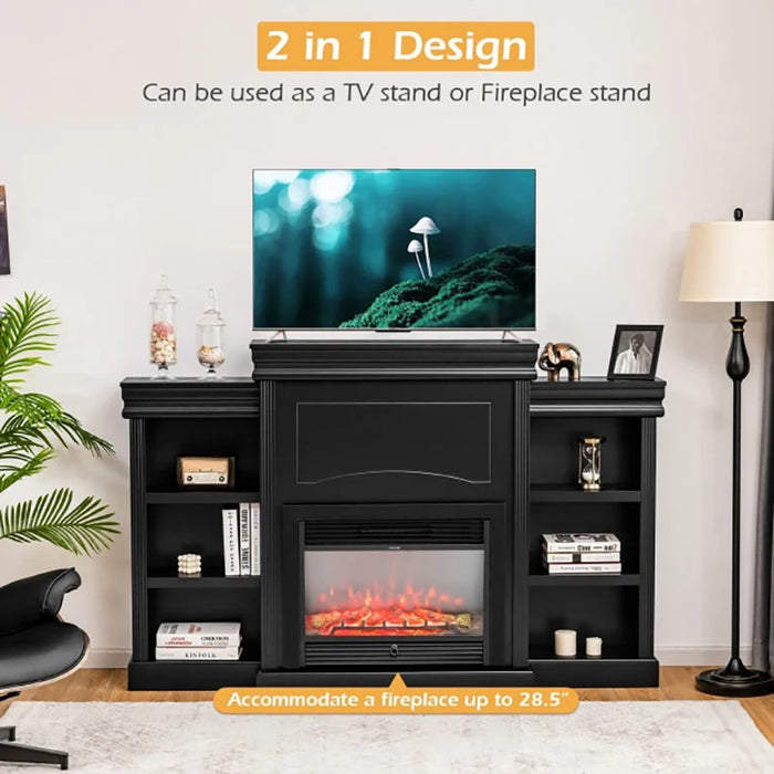 70 Inch Modern Fireplace Media Entertainment Center Sturdy MDF Large Storage Bookcase Multipurpose 2-in-1 Classic TV Stands