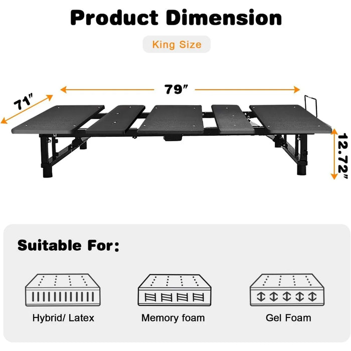 Ergonomic adjustable bed frame, independent head and foot tilt, electric bed frame with wireless remote control, black