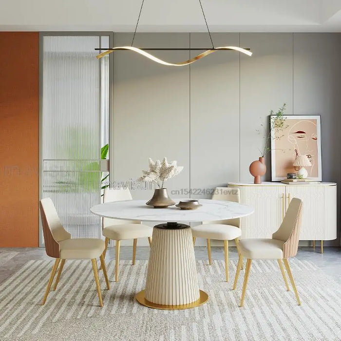 Extendable Round Kitchen Tea Table Dining Room Modern Luxury Indoor Home Furniture Restaurant Marble Dining Table 6 Chairs