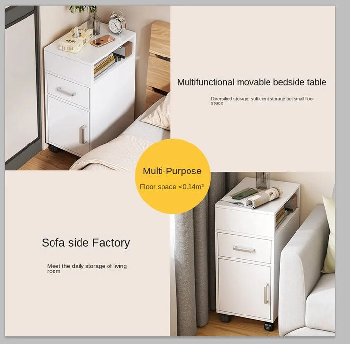 Storage Cabinet Simple Modern Night Tables Small With Roller Mobile Nightstands Bedroom Narrow Seam Sofa Coffee Table