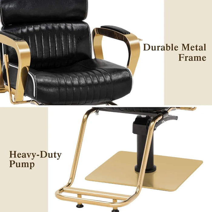 BarberPub Vintage Barber Chair Metal Hydraulic Recline Beauty Spa Salon Styling Equipment 3078 (Gold)