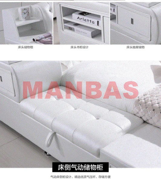 MANBAS Multifunctional Genuine Leather Bed with Storage Upgraded Tatami Beds Premium Upholstered Bed Frame for Bedroom Furniture