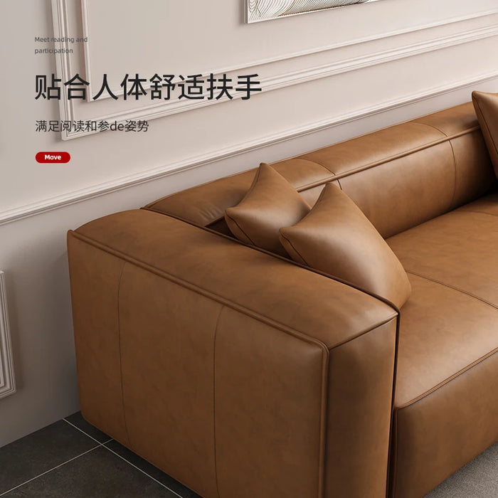 Leather Sofa Living Room Simple Modern Three-Seat Combination Italian Minimalist Sofa