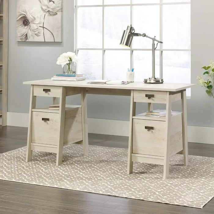 Trestle Executive Trestle Desk Chalked Chestnut Finish Freight Free Table Study Writing Office Furniture