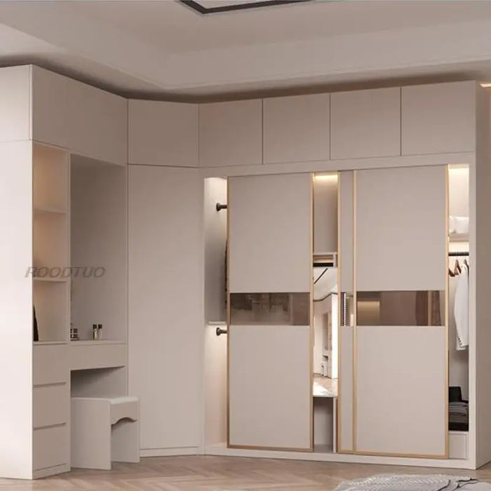 Sliding Door Wardrobe Nordic Modern Home Furniture Bedroom Desk Dresser In One Combination Light Luxury Corner Wardrobe