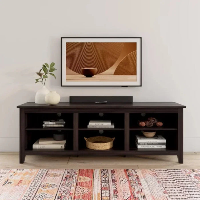Woven Paths Open Storage TV Stand for TVs Up To 80", Espresso Tv Stand Living Room Furniture  Modern Tv Stand Table Tv