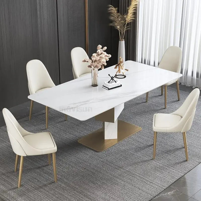 Golden Stainless Steel Luxury Rectangular Custom Marble Garden Table 1.8m Nordic Dining Rooms Restaurant Hotel Furniture