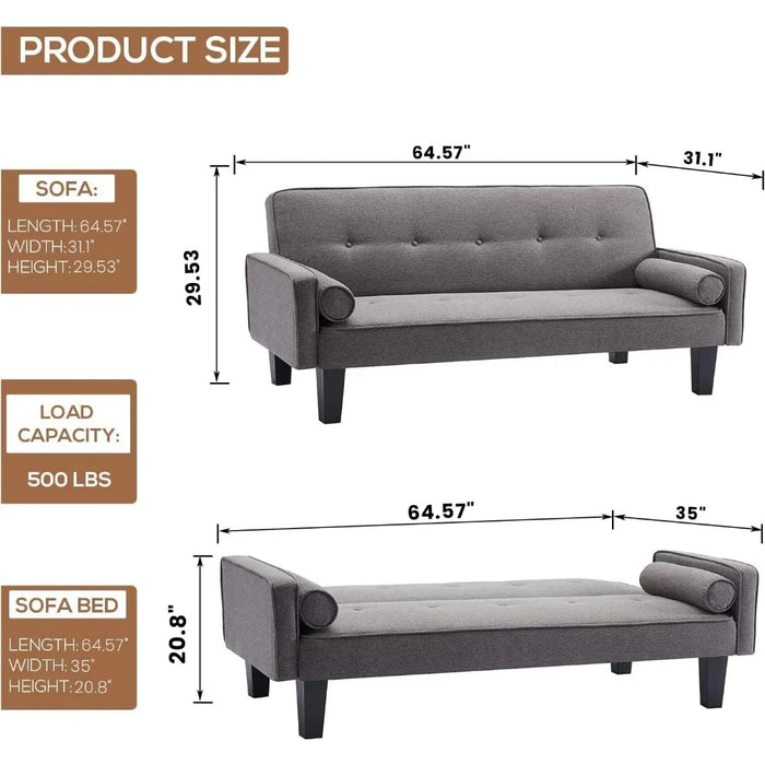 Modern Futon Sofa Bed, Convertible Folding Sofa Couch LoveSeat Couch Living Room Folding Sleeper with 2 Pillows Furniture