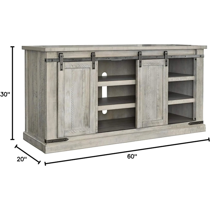 Modern Farmhouse TV Stand Fits TVs up to 58", Sliding Barn Doors with Adjustable Storage Shelves, Whitewash