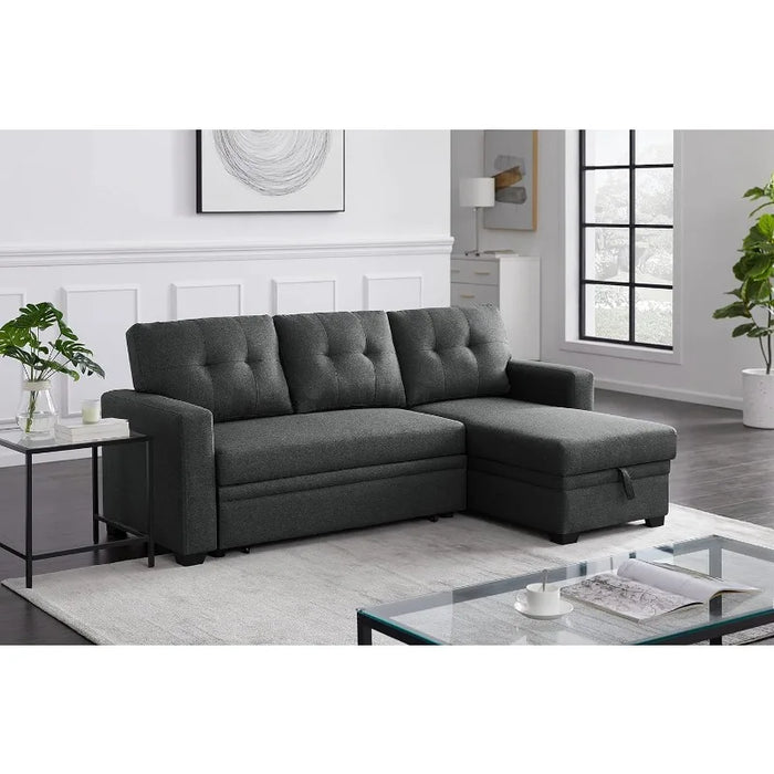 L-Shaped 3-Seaters Corner Sectional Sofa W/Pull Out Sleeper Couch Bed and Reversible Storage Chaise, Modern Convertible Sofabed