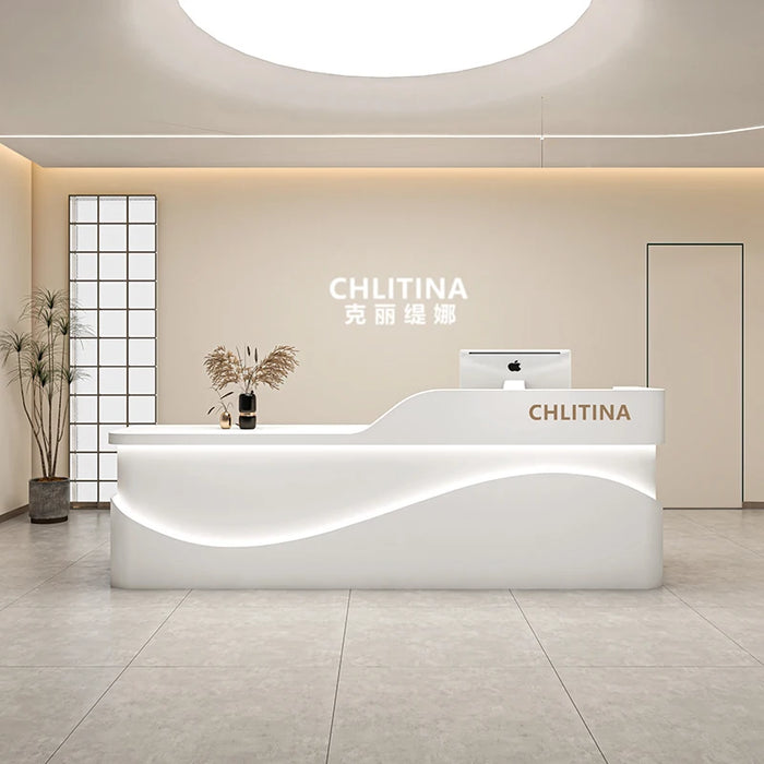 White Barbershop Reception Desk Office Simple Cash Conference Advisory Banco Reception Desk Stand Comptoir Caisse Bar Furniture