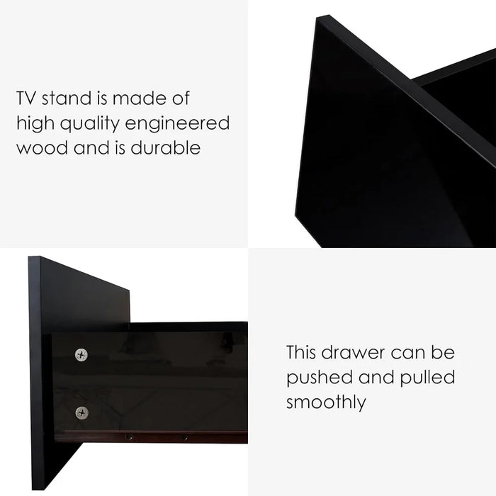 TV cabinet with LED lights and drawers, modern high gloss TV cabinet with 2 glass open shelves, living room TV cabinet