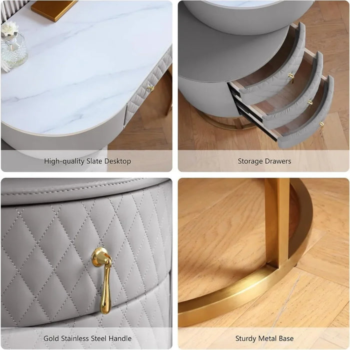 Drawer Table with Mirror Makeup with Drawers & Vanity Stool 5Drawers