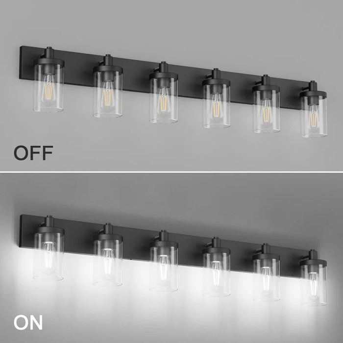 Aipsun 48in Vanity Light Black Bathroom Vanity Lighting Fixtures 6 Light Bathroom Light Fixtures with Clear Glass