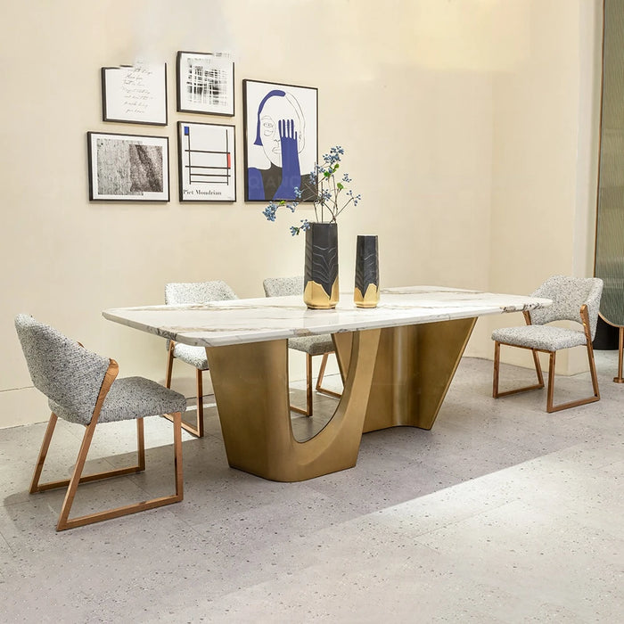 Gold Stainless Steel Marble Dining Table Dining Room Brushed Luxury Furniture