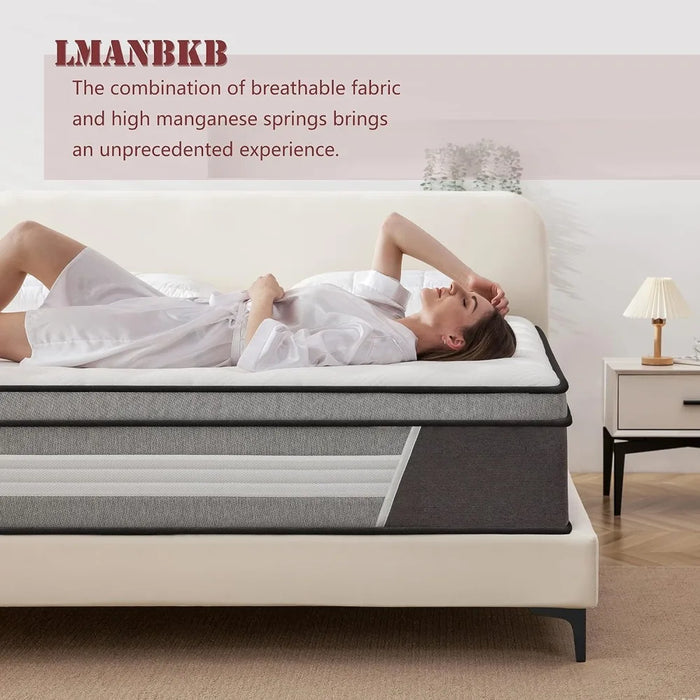 Queen Mattress, 14 Inch Innerspring Hybrid Mattress in a Box with Gel Memory Foam, Individually Wrapped Encased