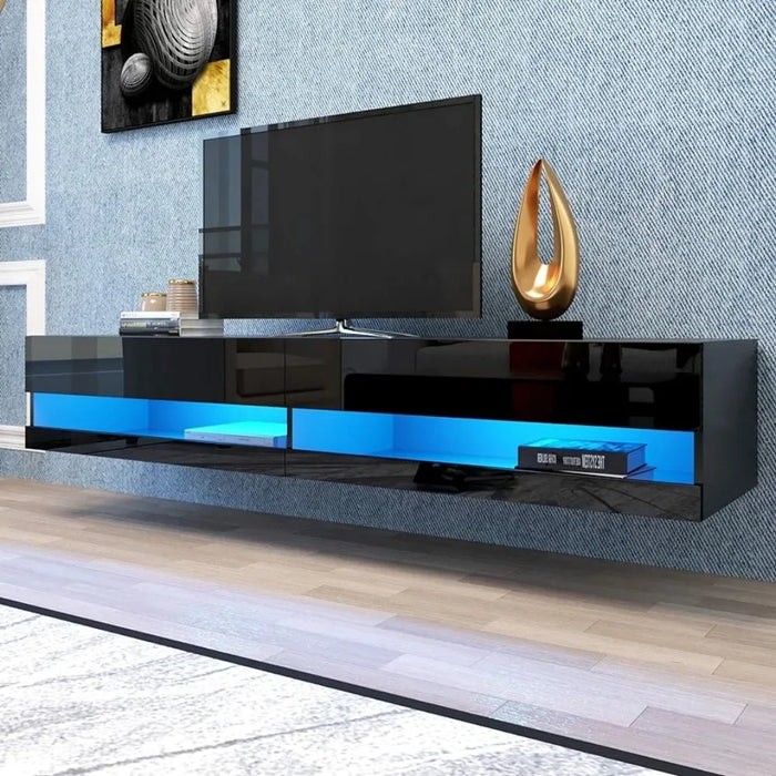 Modern Floating TV Stand, Wall Mounted, with LED Light, 20 Colors, Entertainment Center, with Storage Space, Media Console