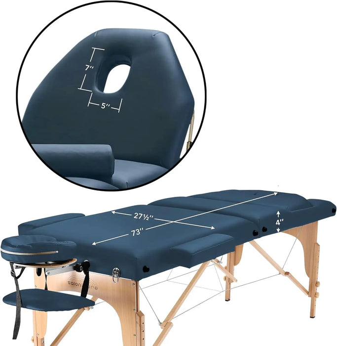 Saloniture Professional Portable Massage Table with Backrest - Blue