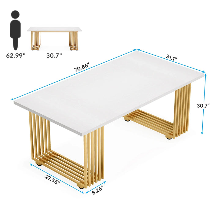 Tribesigns 70.9" Modern Office Desk,Wooden Computer Desk,Executive Desk with Gold Metal Legs, Large Workstation Home Office