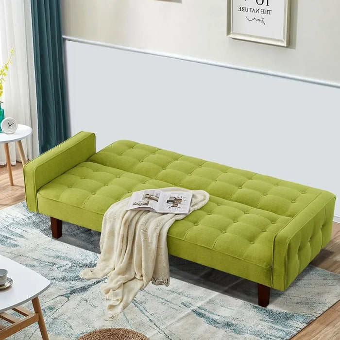 Convertible Futon Sofa Bed, Modern Tufted Loveseat Sofa Sleeper, Linen 3 Seater Couch for Living Room, Bedroom, Apartment, Green