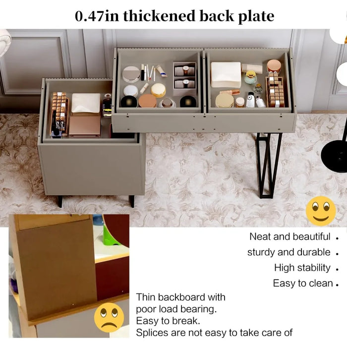 Dresser with 3-color Touchscreen Illuminated Mirror, Make-up Dresser with Light,  Makeup Table