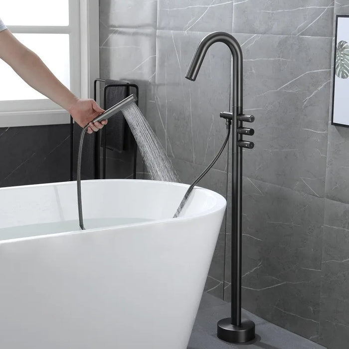 MTTUZK Brass Bathtub Floor Faucet With Hand Shower Bathroom Hot Cold Gun Gray Bath Shower Stand Faucet Torneiras