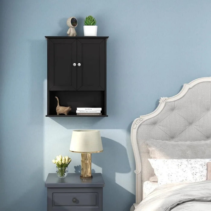 VANIRROR Black Bathroom Wall Cabinet 24x30 Inch Wall Mounted Wooden Over The Toilet Storage Cabinets with 2 Doors, Cabinets