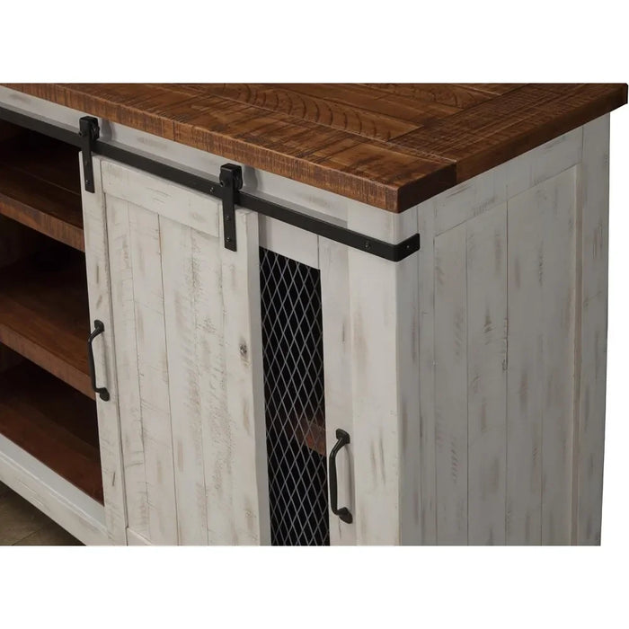 70" TV Stand | Antique White & Aged Distressed Pine Freight Free Entertainment Center for Tv Stand Living Room Furniture Shelf