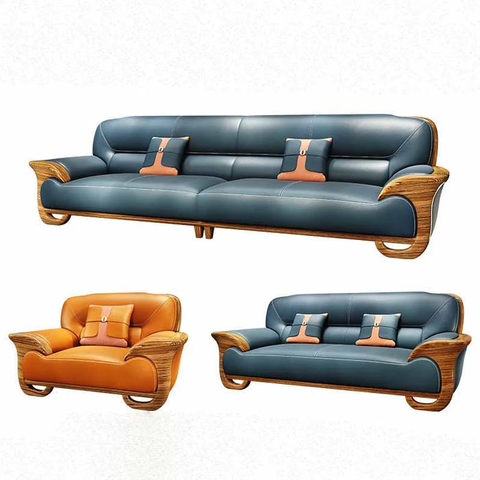 Modern minimalist leather sofa, new Chinese style solid wood size unit, European style living room, 2024 new combination
