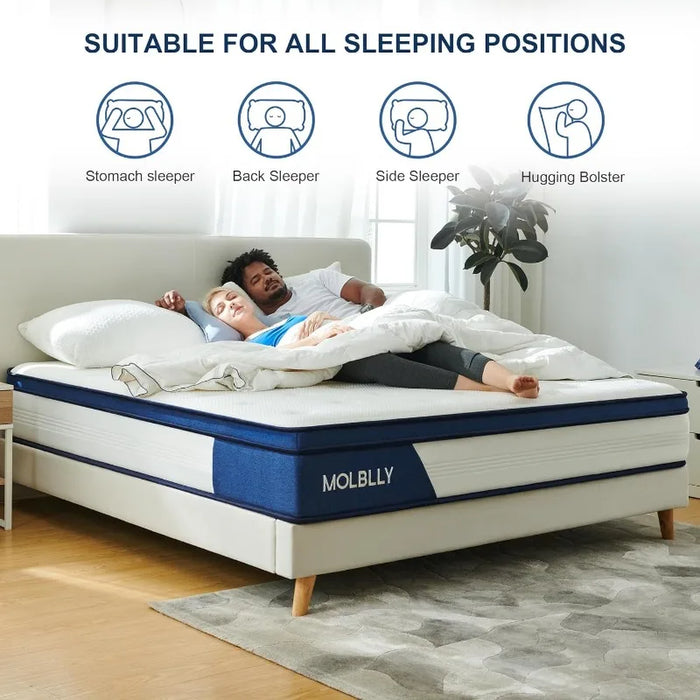 Molblly Queen Mattress, 12 Inch Innerspring Mattress in a Box,Ultimate Motion Isolation Individually Wrapped Pocket Coils Mattre