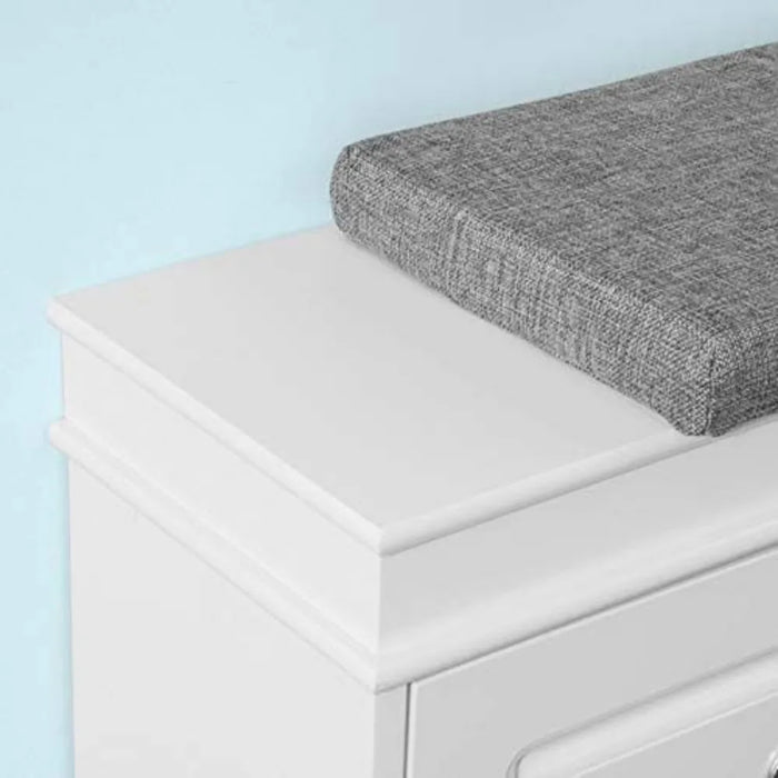 White Storage Bench with Drawers & Padded Seat Cushion, Hallway Bench Shoe Cabinet Shoe Bench, Seat Cushion is Removable