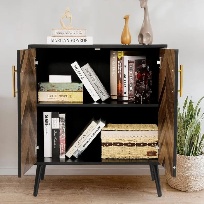 Modern Sideboard Buffet Cabinet with Storage, Black Credenza Accent Cabinet with Adjustable Shelves for Living Room, Office