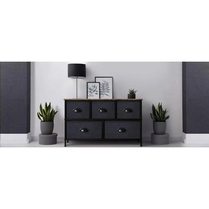 5 Fabric Drawers - Bedroom Furniture Storage Chest Tower Unit for Bedroom, Hallway, Closet, Easy Pull Fabric Bins