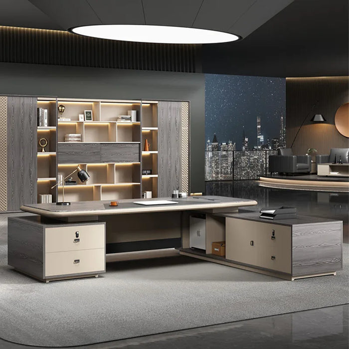 Computer Drawers Office Desk Executive Corner Reception Executive Desktops Setup Wooden Console Mesa Escritorio Office Supplies