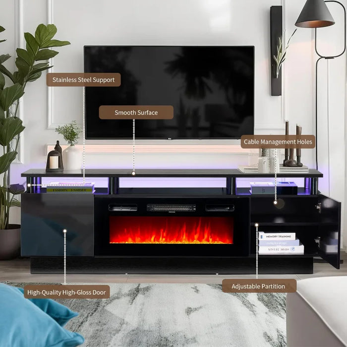 oneinmil Fireplace TV Stand with 36" Electric Fireplace,LED Light Entertainment Center,2 Tier  Console  for s Up to 80"