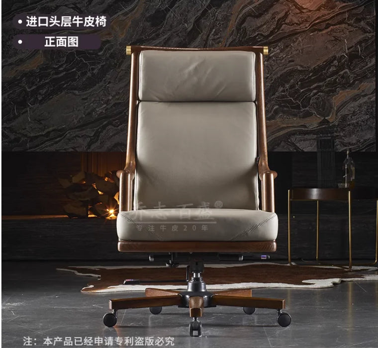Boss chair Leather solid wood office home swivel chair Chinese high-end seat business cowhide president big class chair
