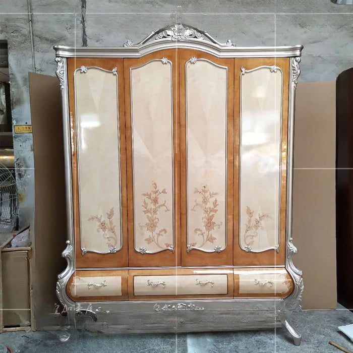 Neoclassical four-door wardrobe locker furniture multifunctional storage cabinet solid wood bedroom