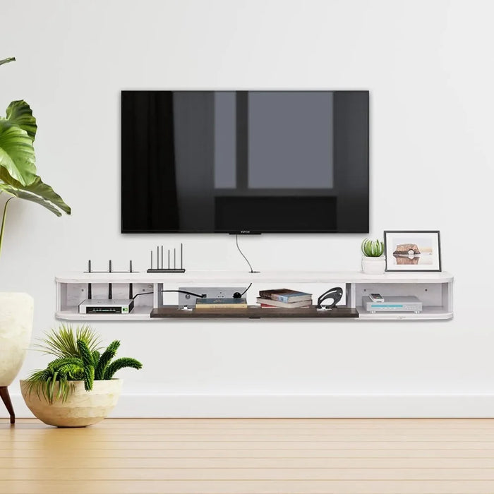 TV Console,63'' Wall-Mounted Media Console TV Cabinet Floating TV Stand Entertainment Shelf with Door and Storage (Grey White)
