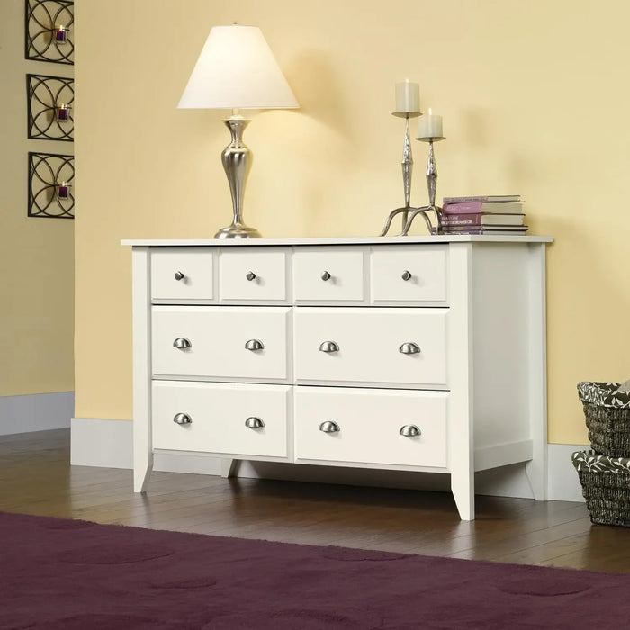 Shoal Creek Dresser, L: 54.65" x W: 18.43" x H: 33.03", Soft White finish /Jamocha Wood Finish