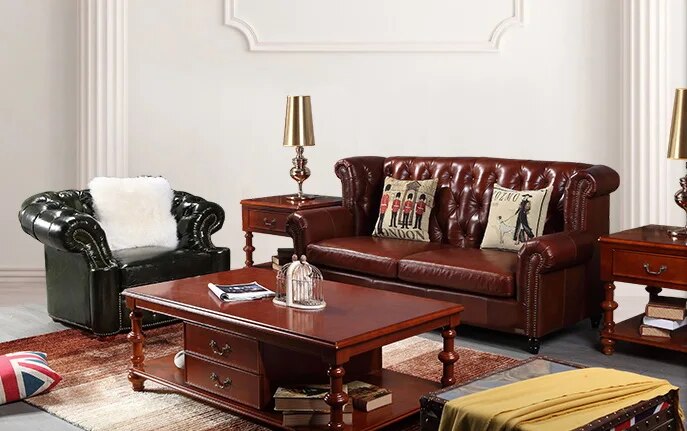 American Chesterfield Sofa Sets Italian Leather Sofas Modernos Para Sala Top Grade Genuine Cow Leather Couch Living Room Sofa