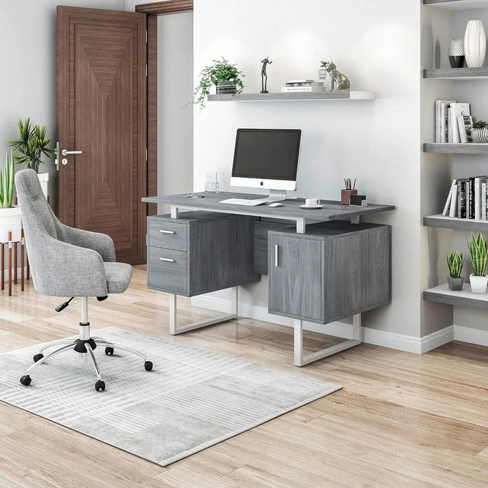 Modern Office Desk With Storage Gray Freight Free Reading Computer Furniture