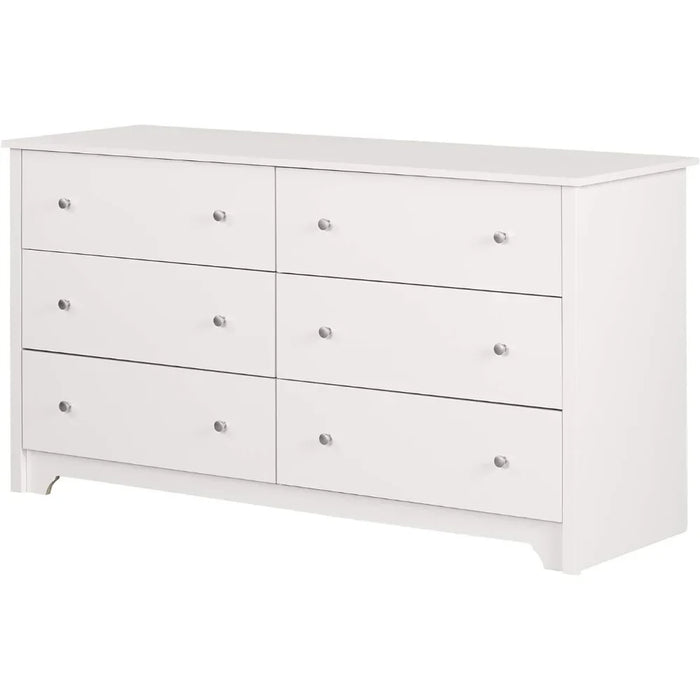 Vito 6-Drawer Double Dresser Pure White Vanity Desk Dressers for Bedroom Furniture Toilet Furniture Makeup Toiletries Fabric