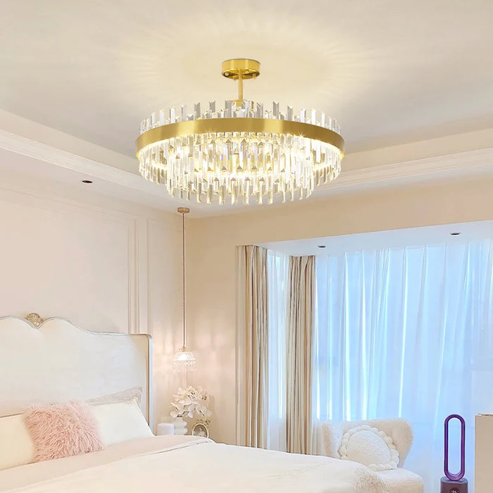 Modern Luxury Crystal Chandelier Gold Light Living Room LED Lamp Simple Household Round/Rectangular Dining Decorative