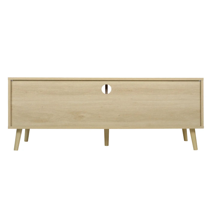 BOUSSAC Rattan TV Stand with Solid Wood Feet, TV Storage Shelf Cabinet, Modern TV Console Table for Home and Office, Natural