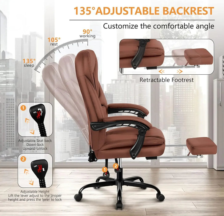Big and Tall with Foot Rest Reclining Leather High Back Home Office Desk Chair with Lumbar Support